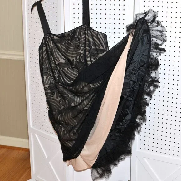 Plus Size 20W R&M Richards Black Mesh Over Nude Cocktail Party Full Skirt Dress - Picture 11 of 16